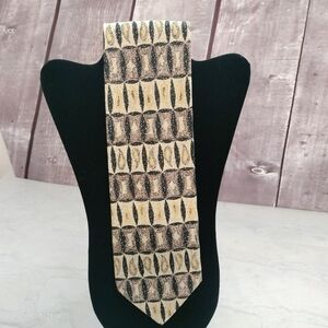 Pavone  Silk Necktie Patterned Brown Black Gold Abstract Woven Tie Hand Made